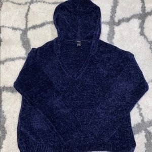 Forever 21 Blue Velvet Sweater with v neck with hood